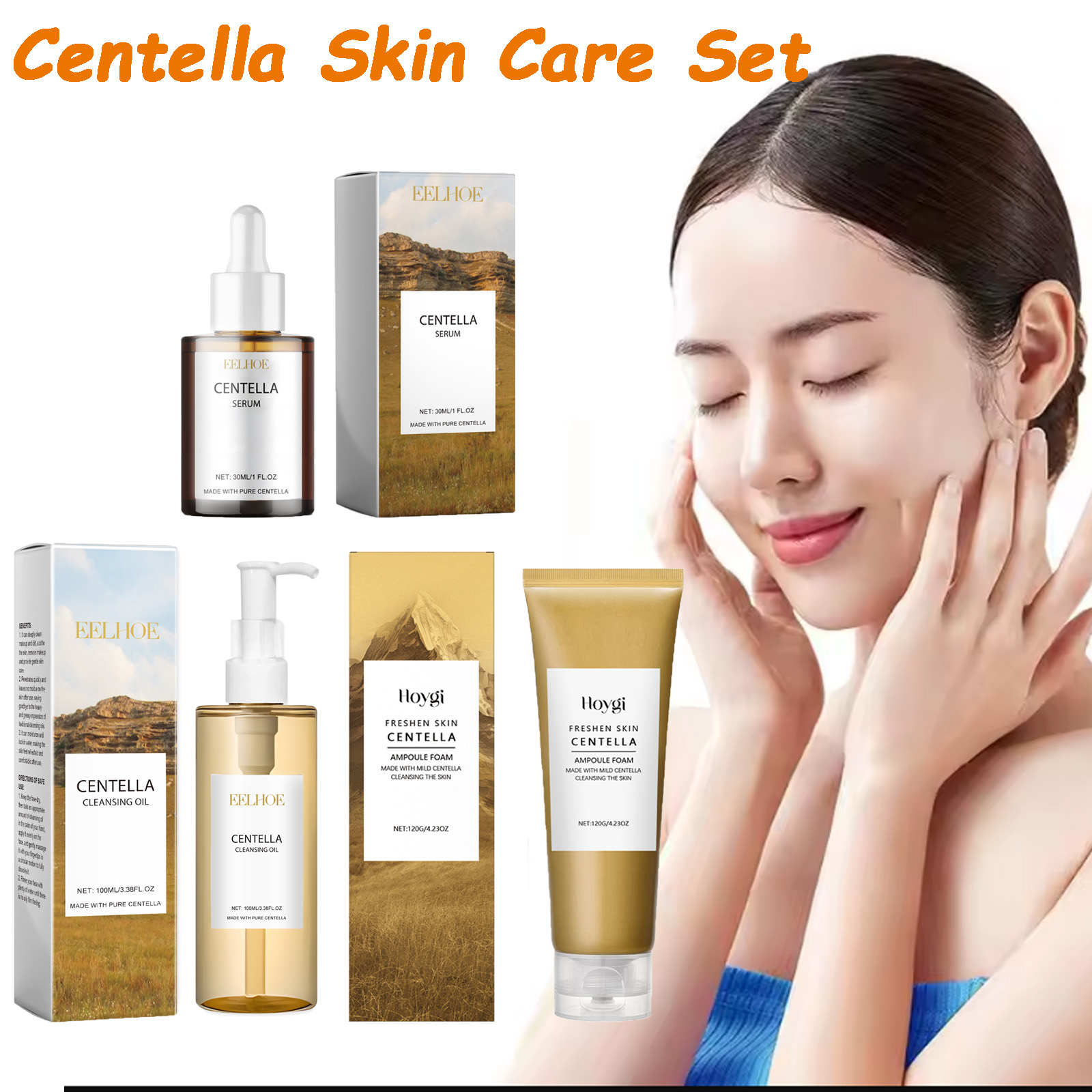 Luxury Skincare Set - ツボクサスキンケアセット ツボクサセラム 洗顔料 クレンジングオイル フェイシャルケアセット 鎮静作用のある爽快な滑らかで輝くフェイスエッセンス
