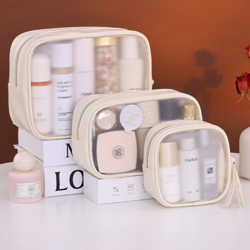 Luxury Skincare Set - 半透明の高級メイクアップバッグセット、3個入り大容量トラベルコスメティックオーガナイザーポーチ、女性用ポータブルトイレタリー収納