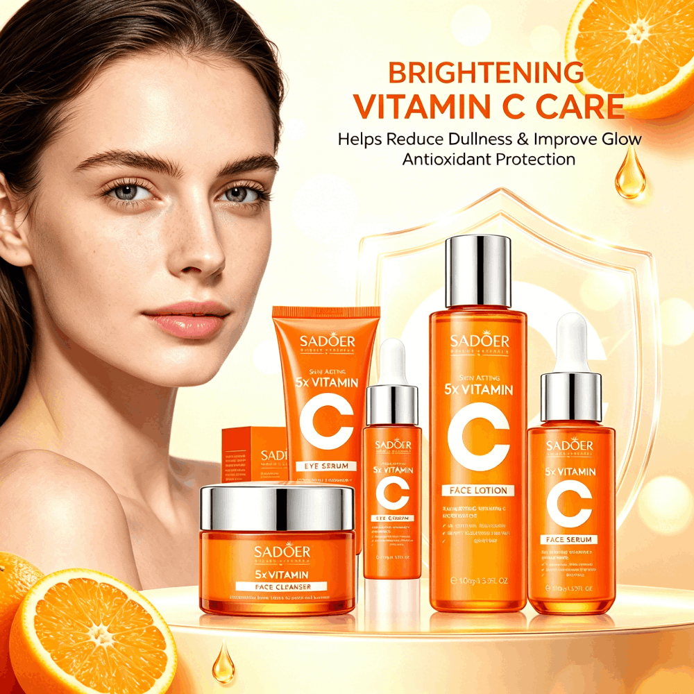 Luxury Skincare Set - SADOER 5倍濃縮ビタミンCフェイシャルスキンケアキット 4点セット 美白・保湿・ハリ・エイジングケア ナイアシンアミド配合 フェイスモイスチャライザーセット