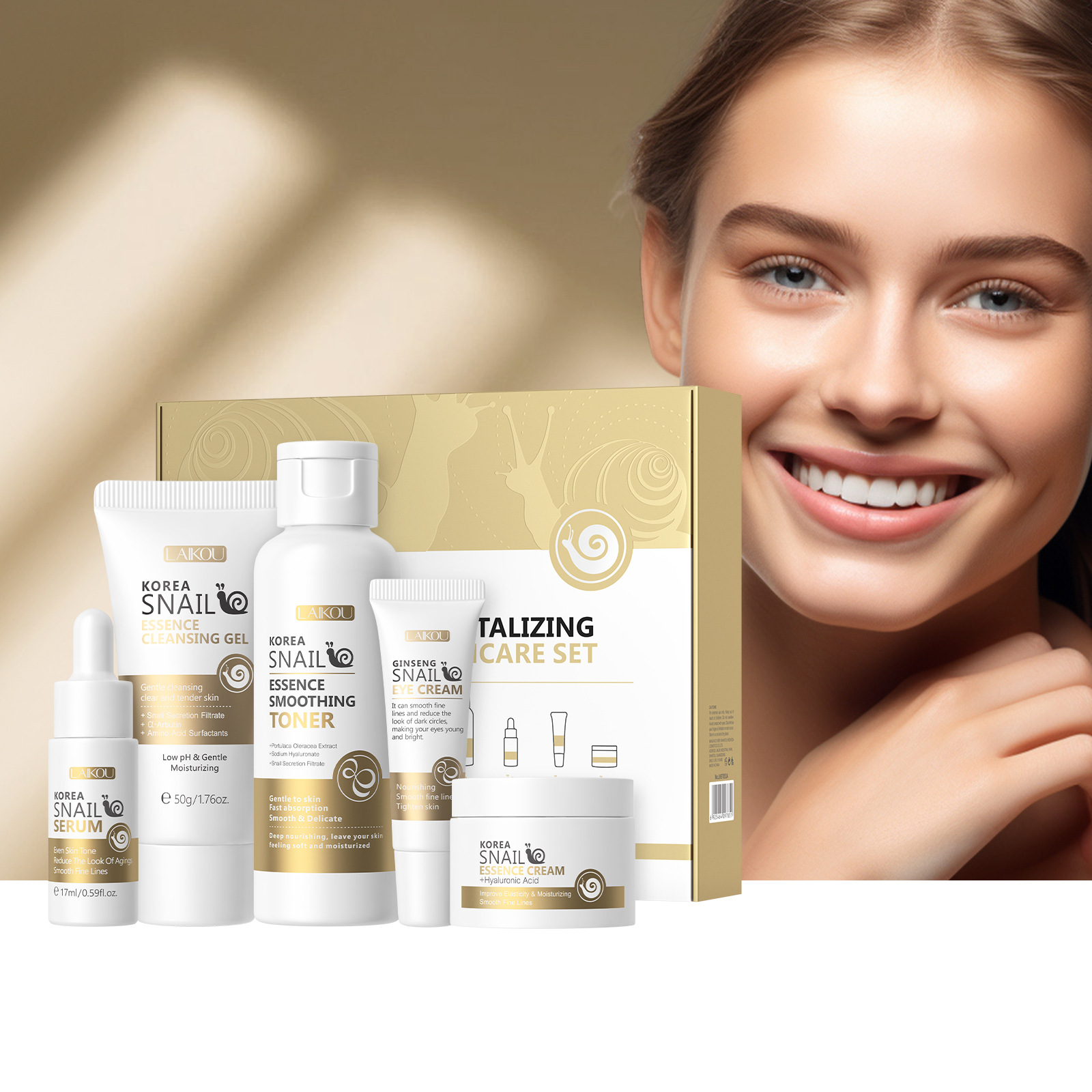 Luxury Skincare Set - 5 個箱入り韓国カタツムリスキンケアセットカタツムリフェイスクレンザーエッセンスクリームスムージングトナー血清修復アイクリームコラーゲンセット