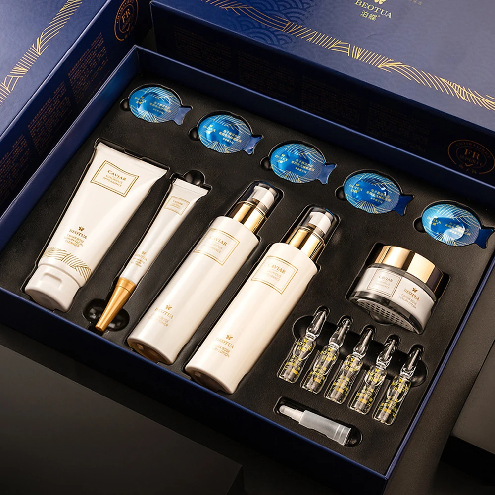 Luxury Skincare Set - 15点入りキャビアスキンケアセット フェイスセラムセット 顔用保湿剤 しわ対策 美白 韓国スキンケアセット