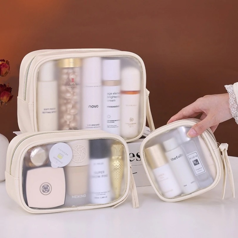半透明の高級メイクアップバッグセット、3個入り大容量トラベル - Luxury Skincare Set のレビューと価格